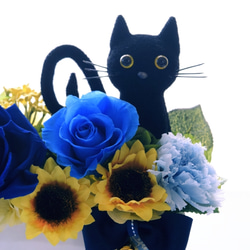 花と猫【ブルー系】プリザーブドフラワー  猫 向日葵 フラワーギフト 夏 花 ねこ ひまわり 4枚目の画像