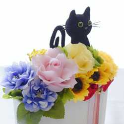 花と猫(ビンク系)／プリザーブドフラワー   猫　薔薇  カーネーション ひまわり フラワーギフト 花 招き猫 No.2 4枚目の画像