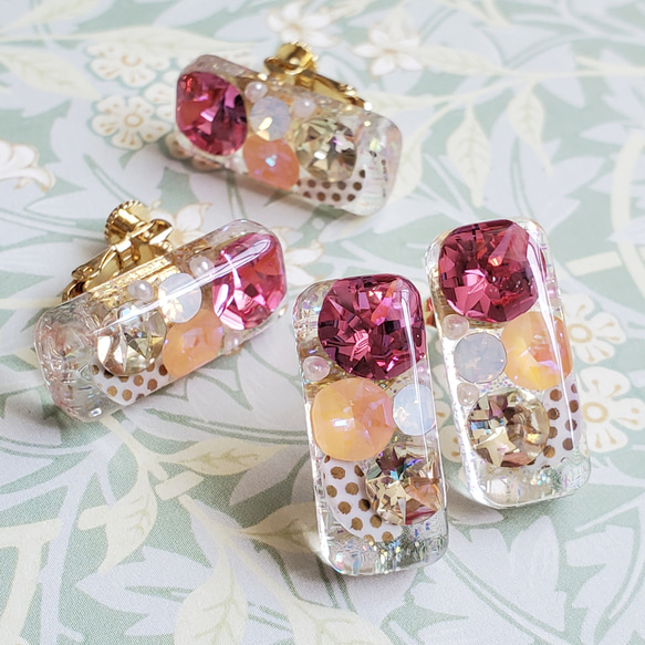 透明な宝石箱「きらめきBOX」ピアス・イヤリング/ピンク(金属アレルギー対応) 3枚目の画像