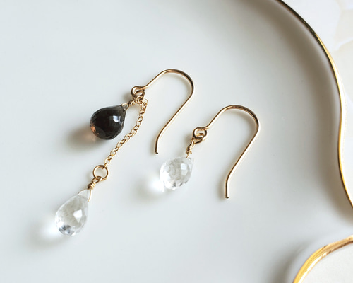 ポメころび♡14kgf ハイドロクォーツピアス♡ レモン×スモーキークォーツピアス | ifme store