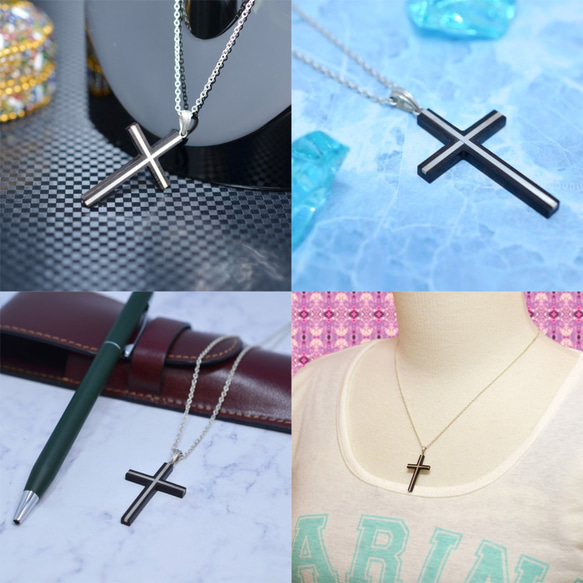 【Cool Cross】 クロス インレイド ペンダント 黒檀 & SV950 pendant385 4枚目の画像