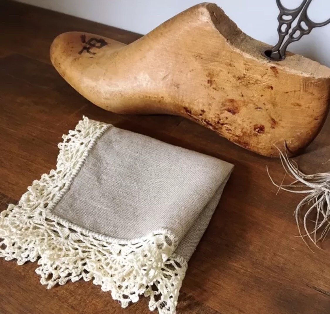 SS size＊手編みレースのリネンハンカチ＊生成×アイボリー