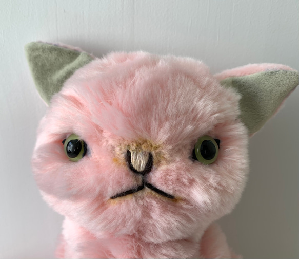 【売約済み】ピンク猫　グリーンキャットアイ 3枚目の画像