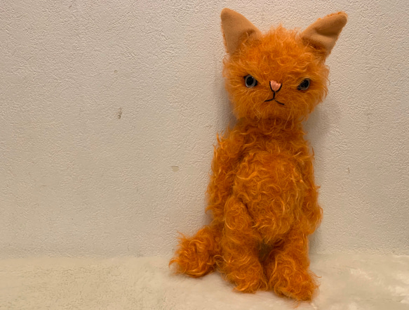 オレンジカーリーモヘアのキャット　テディベア　猫 1枚目の画像