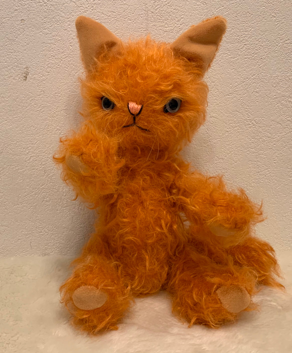 オレンジカーリーモヘアのキャット　テディベア　猫 5枚目の画像