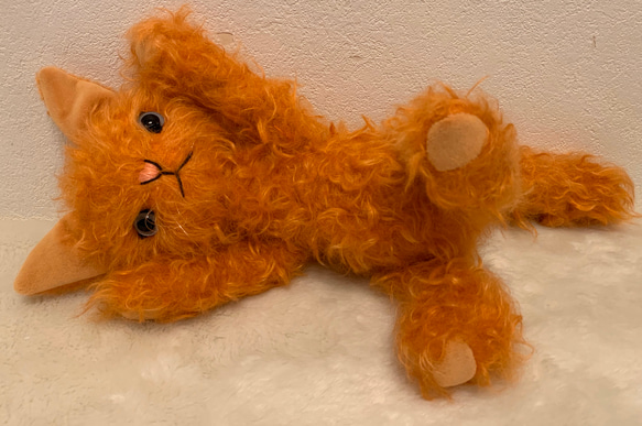 オレンジカーリーモヘアのキャット　テディベア　猫 6枚目の画像