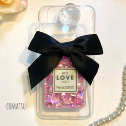 プリティカラー♡ キラキラピンク香水瓶×リボン スマホケース iphone/AQUOS/Galaxy/Xperia 2枚目の画像