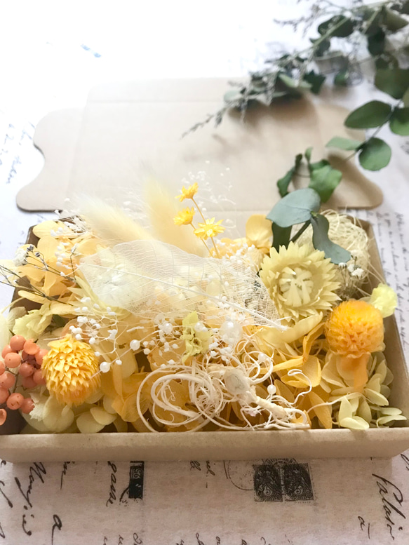 夏のyellow！シルバーデージーと千日紅＊ハーバリウム花材ドライフラワー 花材セット花材詰め合わせ花材アソート 2枚目の画像