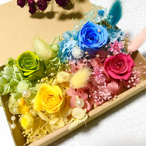 4色セット‼︎色とりどりのカラフルローズ＊ハーバリウム花材ドライ  