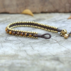 successful tiger's eye brass bell wax cord bracelet 第3張的照片