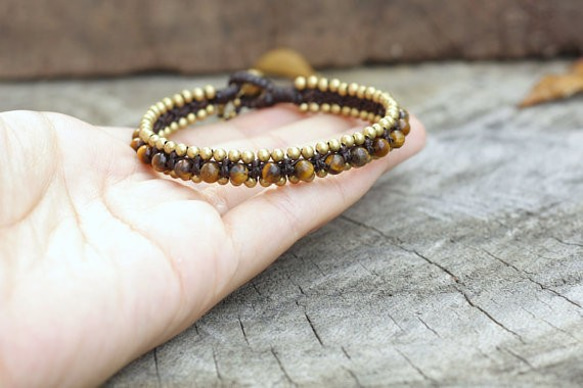 successful tiger's eye brass bell wax cord bracelet 第4張的照片