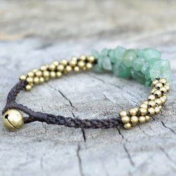 lucky jade brass bell wax cord bracelet 第4張的照片