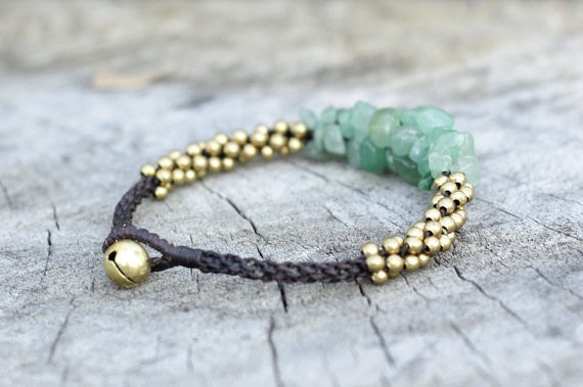 lucky jade brass bell wax cord bracelet 第4張的照片