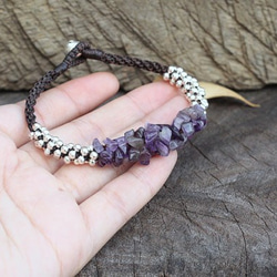 fortunate silver beads amethyst wax cord bracelet 17cm 第1張的照片