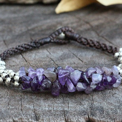 fortunate silver beads amethyst wax cord bracelet 17cm 第2張的照片