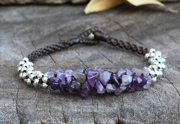 fortunate silver beads amethyst wax cord bracelet 17cm 第2張的照片