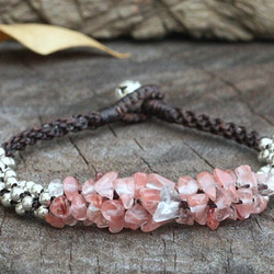 unconditional love silver rose quartz wax cord bracelet 第2張的照片