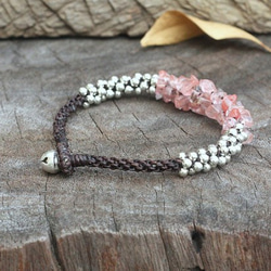 unconditional love silver rose quartz wax cord bracelet 第3張的照片