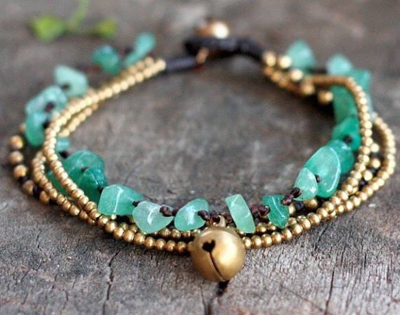 Lucky Jade Brass Chain Bracelet wax cord bracelet 第1張的照片