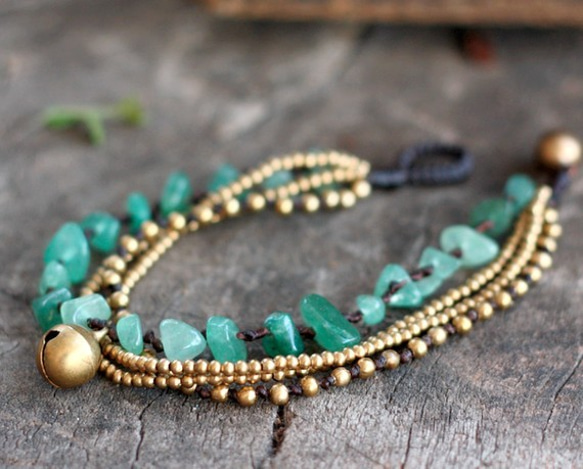 Lucky Jade Brass Chain Bracelet wax cord bracelet 第2張的照片