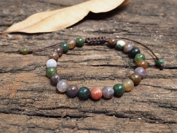 rainbow Jasper Brass Bracelet wax cord bracelet adjustable 第2張的照片