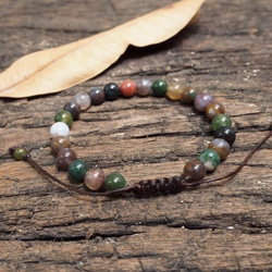 rainbow Jasper Brass Bracelet wax cord bracelet adjustable 第3張的照片