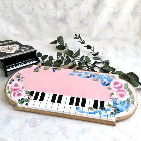ピアノ、音楽教室の先生へ♬薔薇とリボン♪ワイドなピアノ教室ボード♪♡表札　看板【P008】（受注制作）　 3枚目の画像