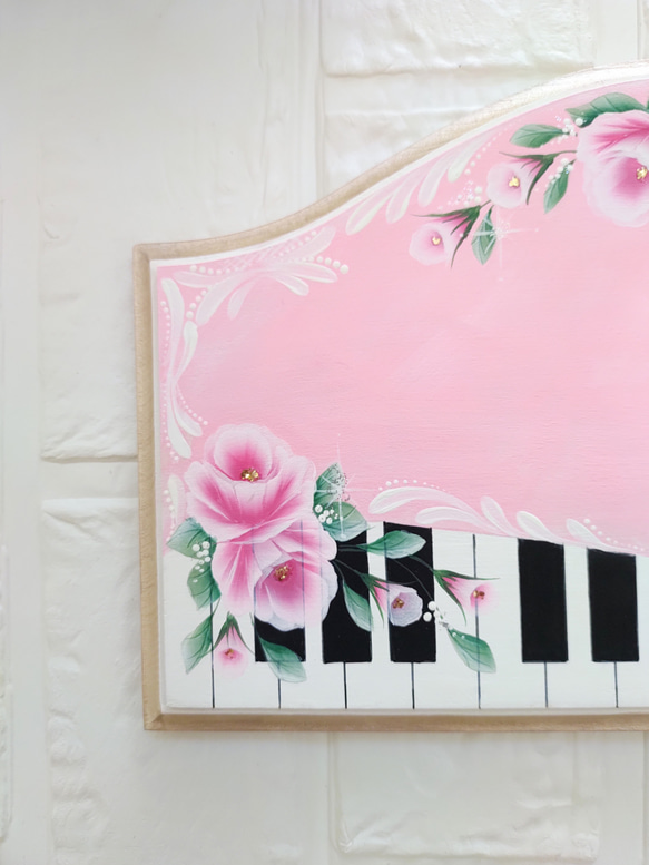 薔薇とストローク♪やわらかピンクのピアノ鍵盤ボード♪♡【P014】清楚♡♪表札　看板 4枚目の画像