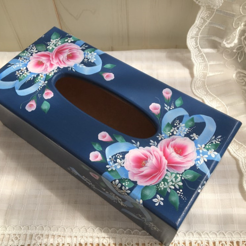 トールペイント 作品 薔薇柄ティッシュボックス 【公式通販】
