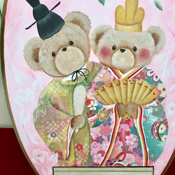 【creema限定】可愛いくまさんのひな祭りボード☆彡薔薇、おひなさま、ひなまつり、デコ＆トールペイント 2枚目の画像