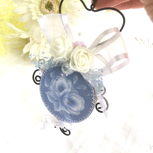 薔薇＊手のひらサイズの壁飾り C ＆トールペイント リボン お花