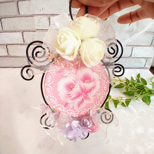 トールペイント作品☆バラ雑貨☆ウェルカムプレート☆壁飾り