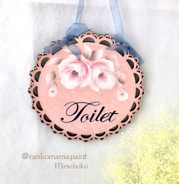 ＊薔薇好きの方へ♡＊母の日ギフトセット＊トールペイント＊ドアプレート＆メモラック　薔薇　Toilet　Bathroom 3枚目の画像