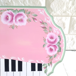 薔薇たっぷり【受注制作】♪ピアノ鍵盤ボード♪♡表札　看板【P002】ピンク♡上品♪ 3枚目の画像