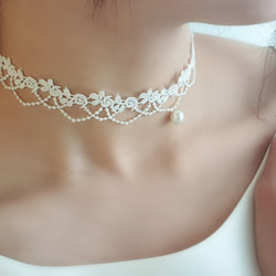 黑 復古簍空蕾絲珍珠choker 可調長度 維多利亞風 純銀/不鏽鋼 客製化禮物 第3張的照片