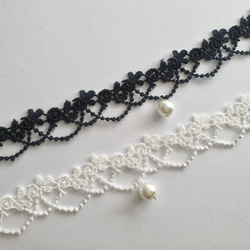 黑 復古簍空蕾絲珍珠choker 可調長度 維多利亞風 純銀/不鏽鋼 客製化禮物 第2張的照片
