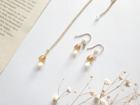 輕珠寶/ 清透黃水晶耳環(耳夾) 印度瑪瑙 水滴型 招財 十一月誕生石 客製化禮物 第4張的照片