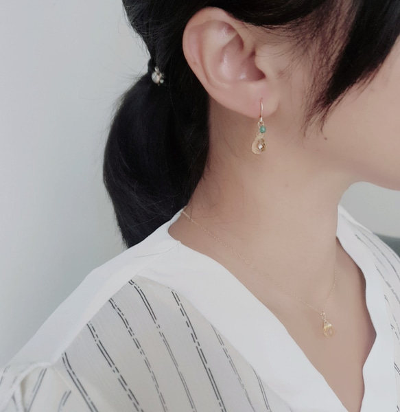 輕珠寶/ 清透黃水晶耳環(耳夾) 印度瑪瑙 水滴型 招財 十一月誕生石 客製化禮物 第3張的照片