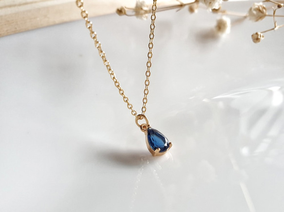 輕珠寶/ 14k包金 倫敦藍 三爪鑲鋯石項鍊Royal Blue CZ Necklace 第4張的照片