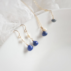 輕珠寶/ 神秘深藍青金石&珍珠耳環(耳夾) 小洋蔥型 六月 十二月 誕生石 客製化禮物 第4張的照片