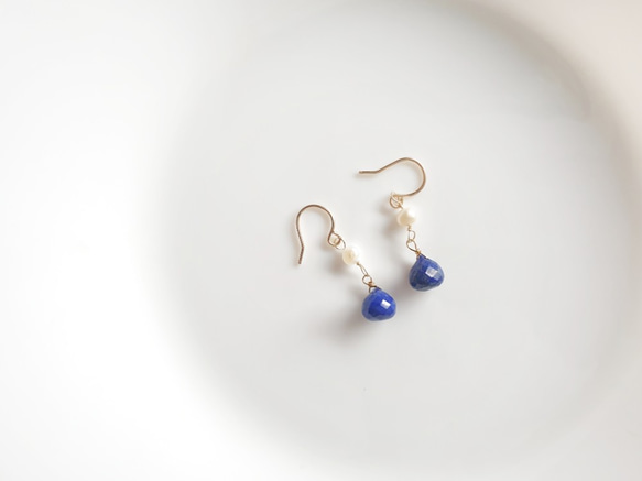 輕珠寶/ 神秘深藍青金石&珍珠耳環(耳夾) 小洋蔥型 六月 十二月 誕生石 客製化禮物 第1張的照片