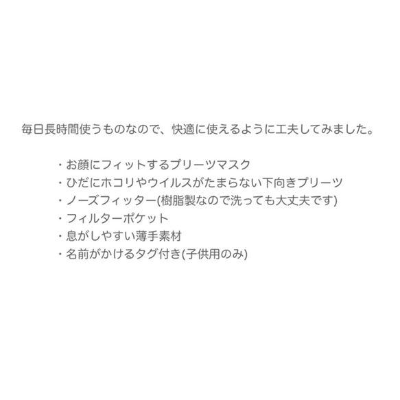 きちんとフィット快適マスク❉ リバティ メモリーズオブレイン ノーズワイヤー フィルターポケット プリーツマスク 7枚目の画像