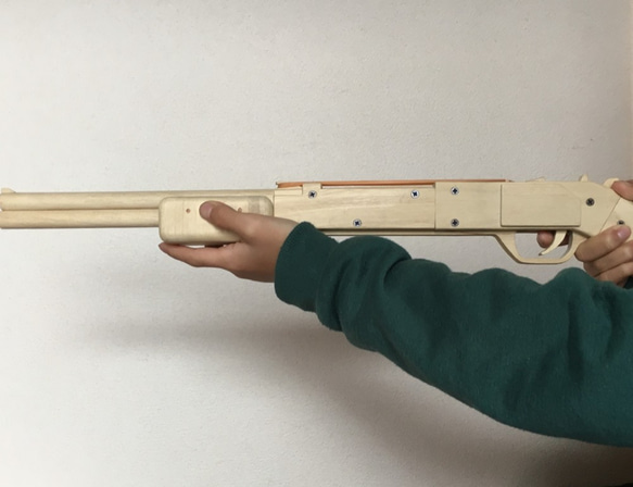 木製 ショットガン風 10連発輪ゴム銃 6枚目の画像