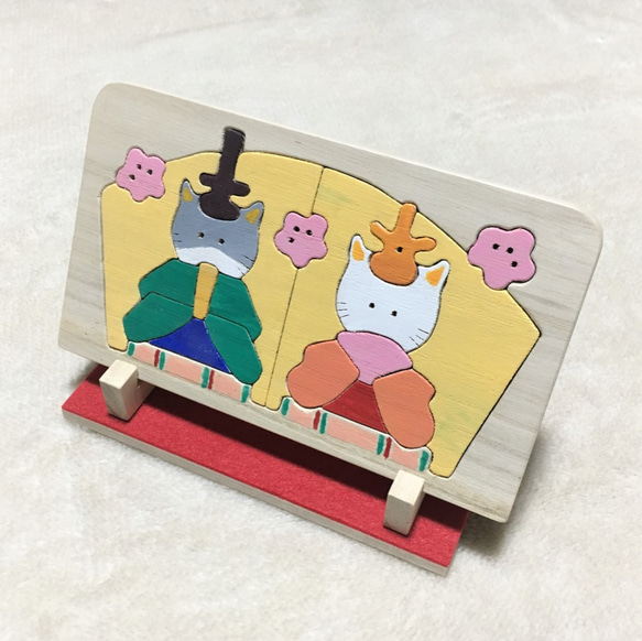 にゃんこのひなまつり【木のぬりえ】 ジグソーパズル 17cm×10cm 1枚目の画像