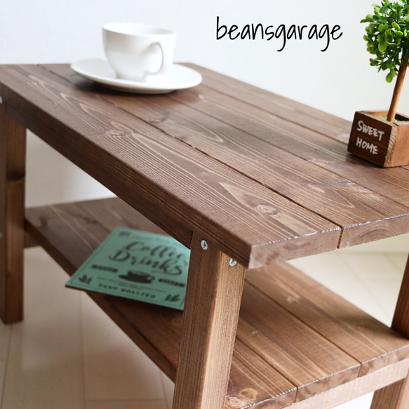 ローテーブル【60×36】カフェ風コーヒーテーブル！無垢材 棚付き　ウォールナット 5枚目の画像