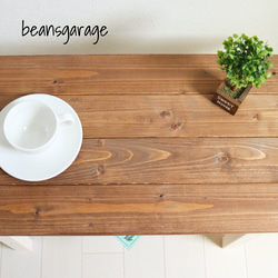 ローテーブル【70×36】カフェ風コーヒーテーブル！無垢材 棚付き ウォールナット&アースホワイト 4枚目の画像