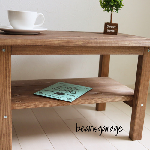 天然木 無垢ローテーブル コーヒーテーブル リビングテーブル 勉強机 棚付き ローテーブル 60×36 ワンルームにちょうどいいサイズ！カフェ風