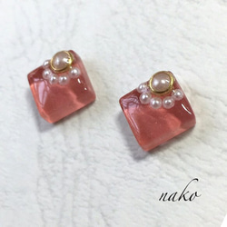 ガラスタイルピアス..pink 4枚目の画像