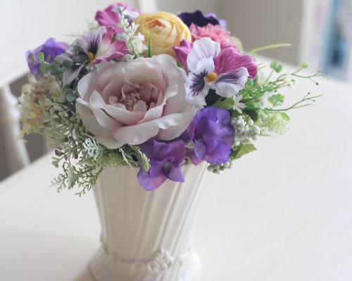 花　アートフラワーブーケ　アートフラワー　造花　カラー　シルバーシネラリア 花 アートフラワーブーケ アートフラワー 造花 カラー シルバー