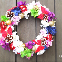 X'mas magic flower wreath 〜紫陽花とリボン〜 1枚目の画像